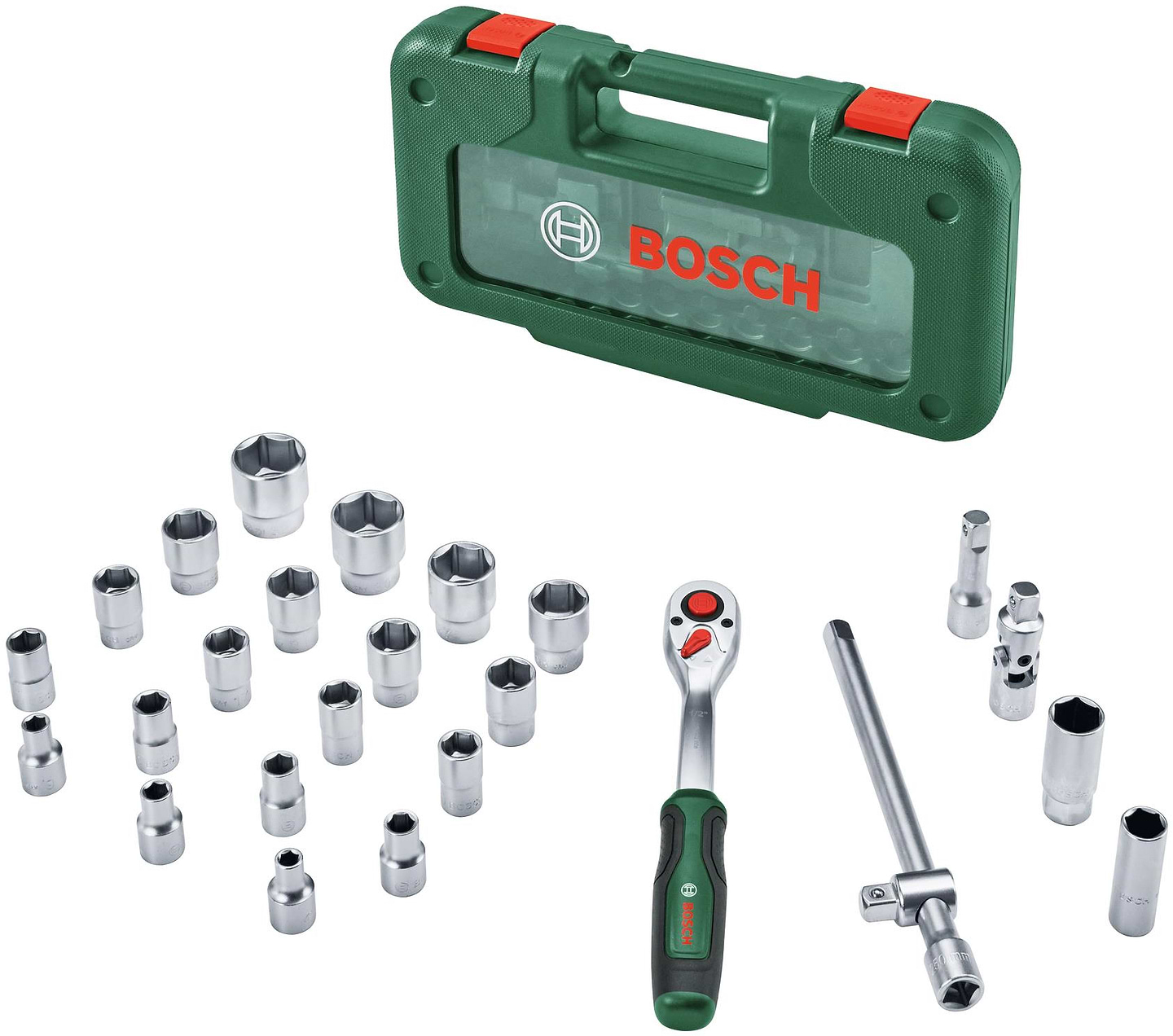 Набор торцевых головок Bosch 1/2'' с трещоткой 265мм, 26 шт. (1.600.A03.9J7)
